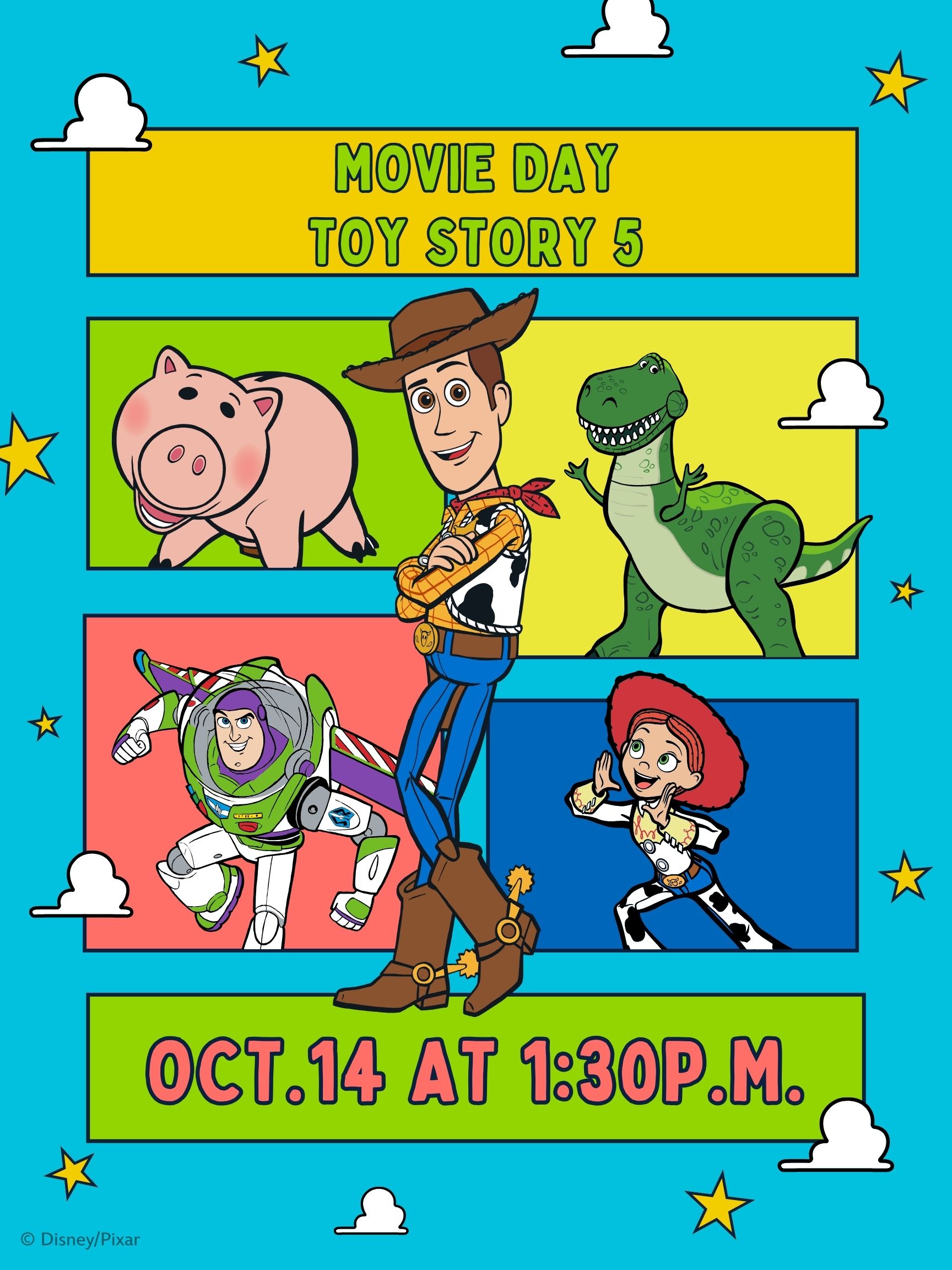 Toy Story Mixed cast - Blue Yellow Green Disney Poster.jpg